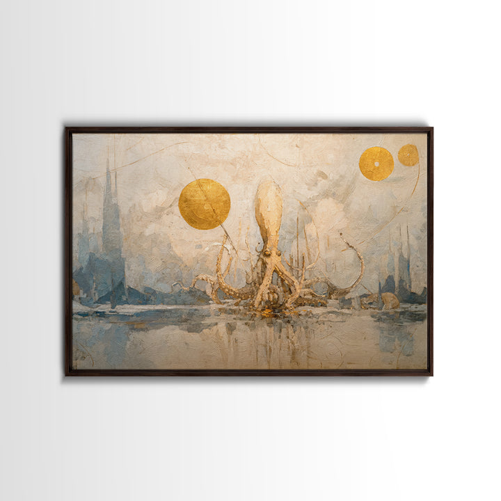 Octopus Conductor with Tiny Instruments Canvas Print, Whimsical Art, Whimsical, Living Room Decor, Oil Painting, Wonder, WHI-3x2-22