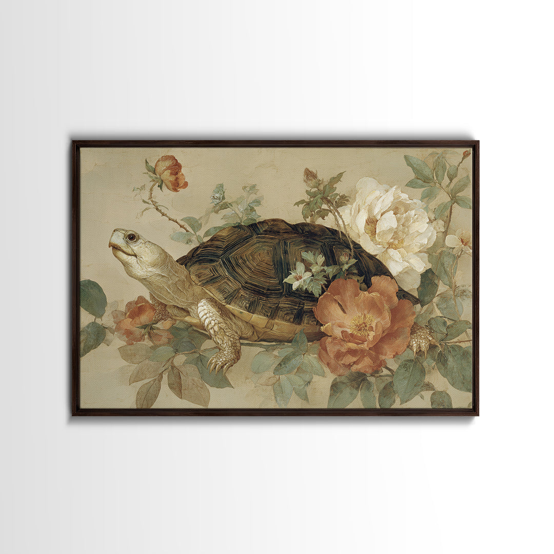 Turtle with Garden Growing on Shell Canvas Print, Whimsical Art, Printable Art, Living Room Decor, Fine Art, Wonder, Cat Art, WHI-3x2-26