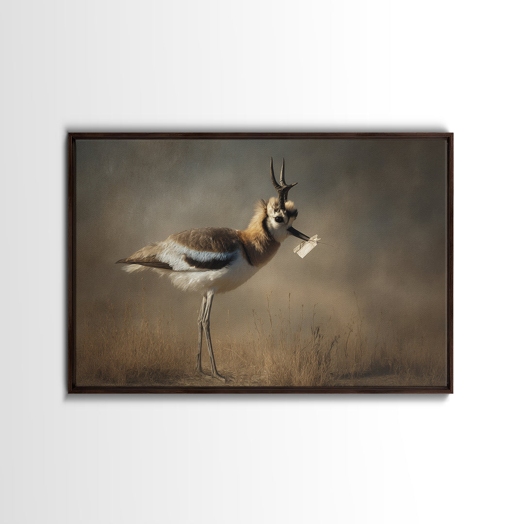 Bird Delivering a Tiny Love Letter Framed Canvas Print, Whimsical Art, Gallery Decor, Living Room Decor, Fine Art, Wonder, WHI-3x2-27
