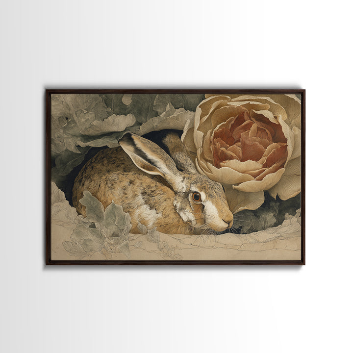 Rabbit Reading Beneath a Giant Flower Canvas Print, Whimsical Art, Cat Art, Living Room Decor, Watercolor Art, Wonder, WHI-3x2-33