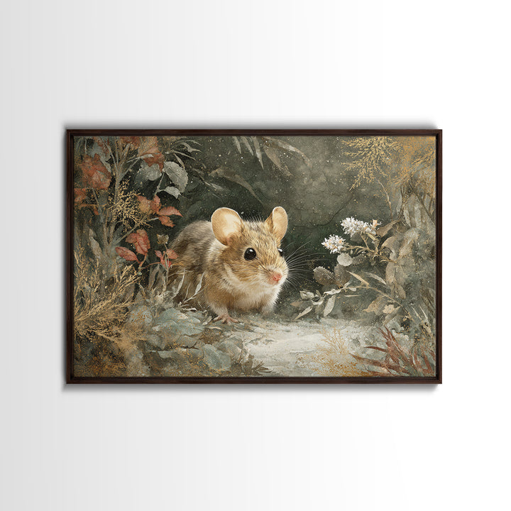 Mouse Ballerina in a Rose Garden Framed Canvas Print, Whimsical Art, Living Room Decor, Watercolor Art, Wonder, WHI-3x2-39