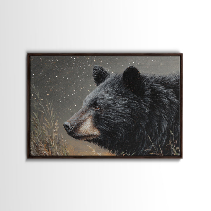 Bear Painting Stars Onto the Night Sky Framed Canvas Print, Whimsical Art, Statement Artwork, Living Room Decor, Wonder, WHI-3x2-85