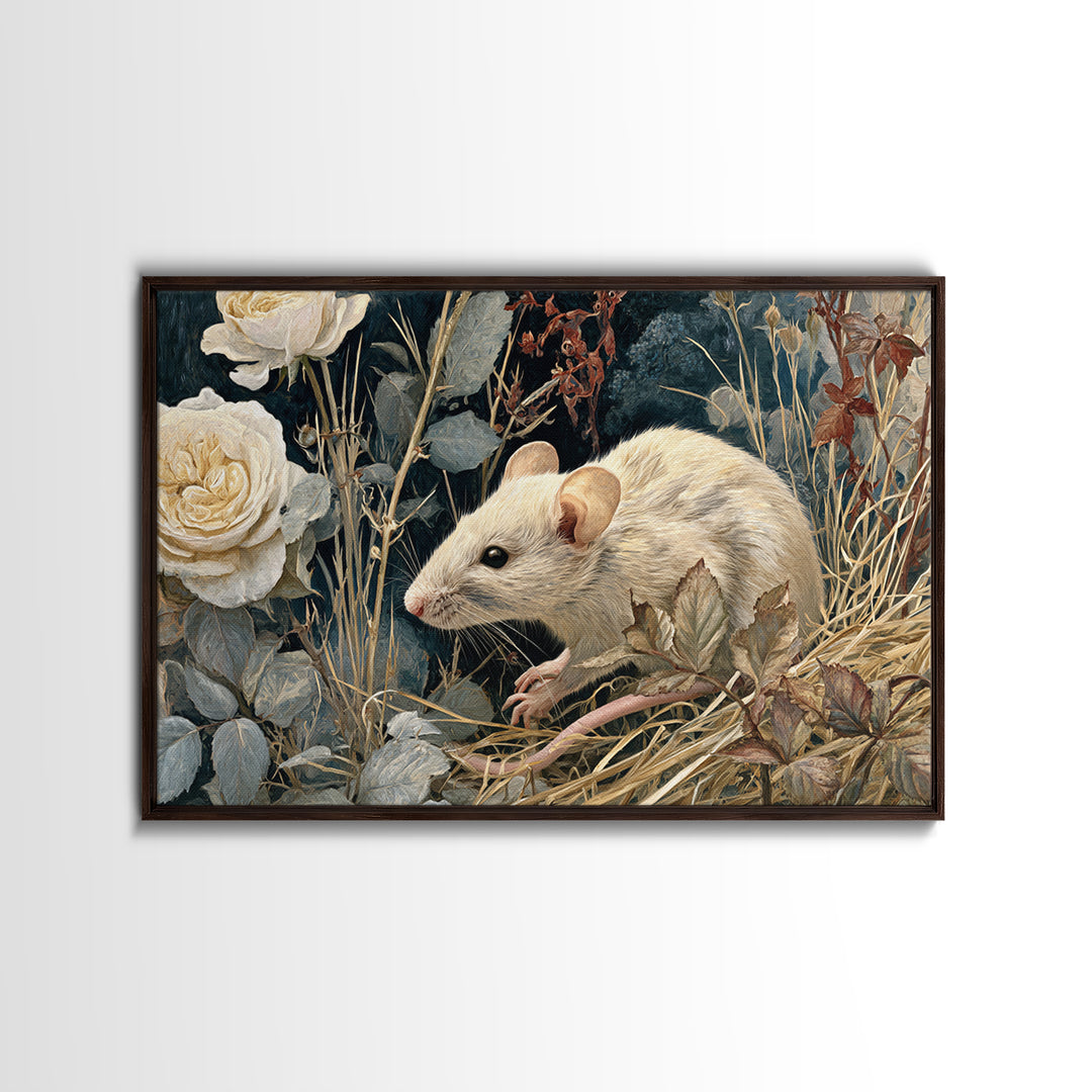 Mouse Ballerina in a Rose Garden Framed Canvas Print, Whimsical Art, Wall Decor, Living Room Decor, Fine Art, Wonder, WHI-3x2-87