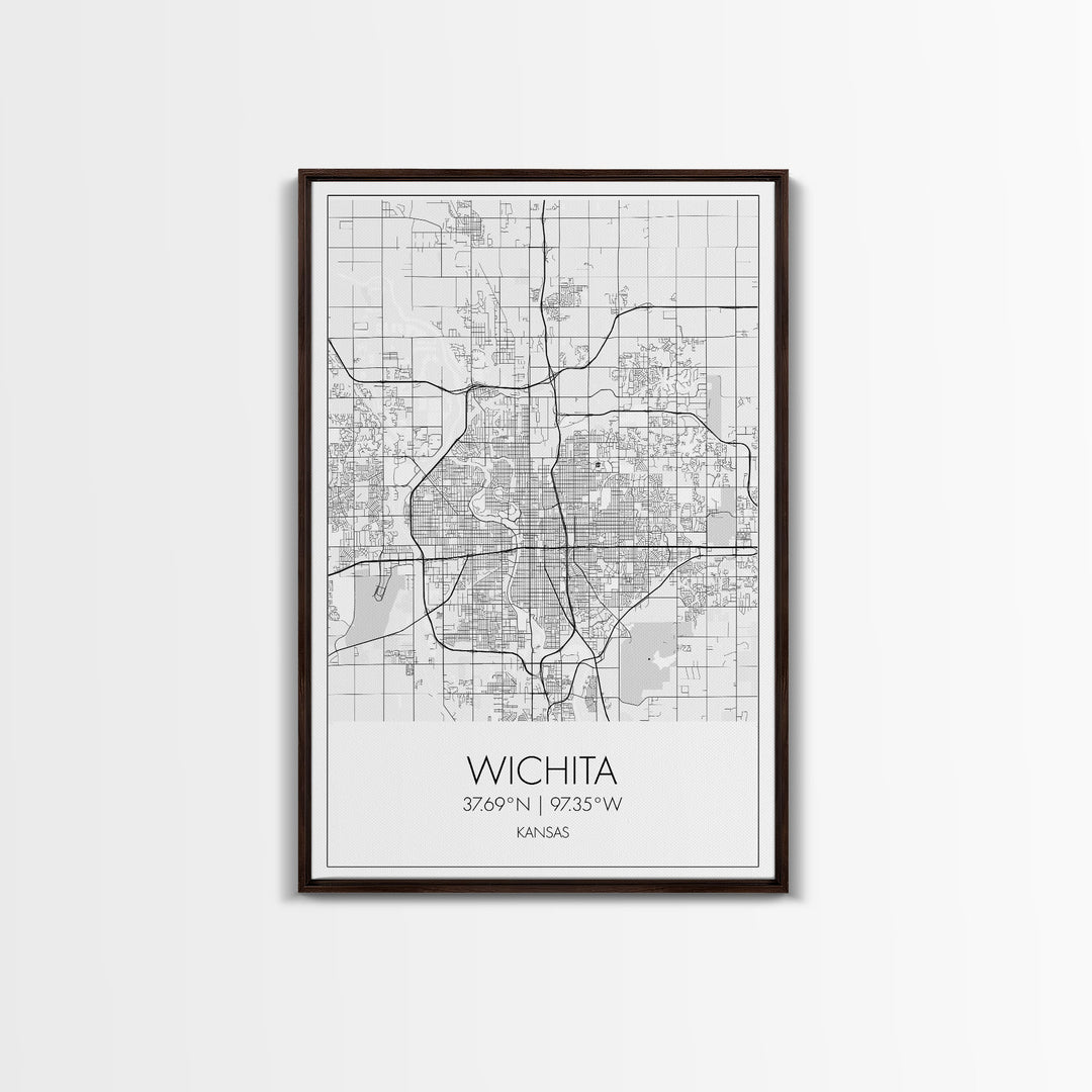Wichita Street Map, Kansas Map, City Map Print, Minimalist Art, Wall Art, Canvas Print, Travel Wall Art, Gifts For Travelers, Canvas Art