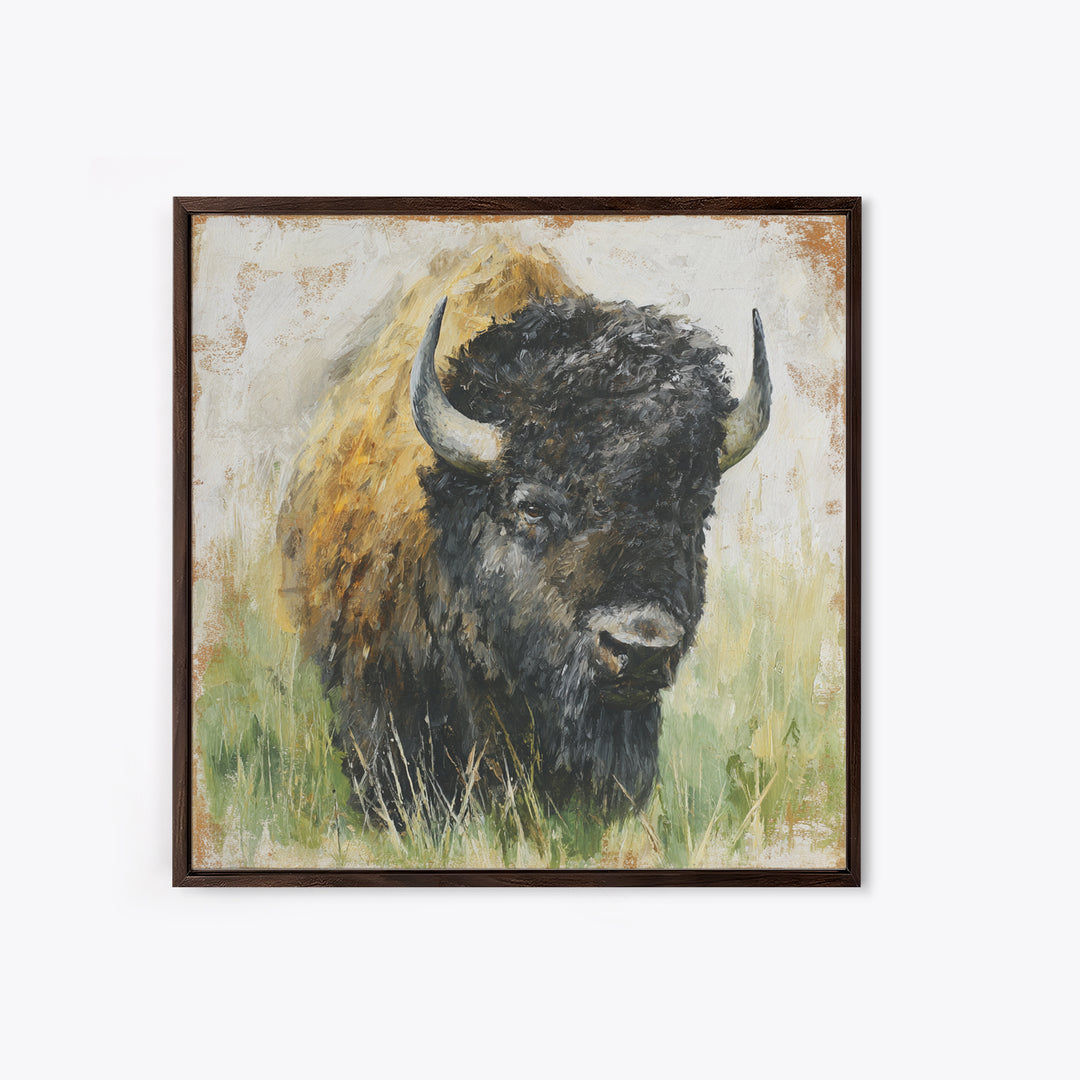Bison on Wide Western Prairie Canvas Print, Wildlife Art, Canvas Painting, Living Room Decor, Watercolor Art, Wild, WIL-1x1-13