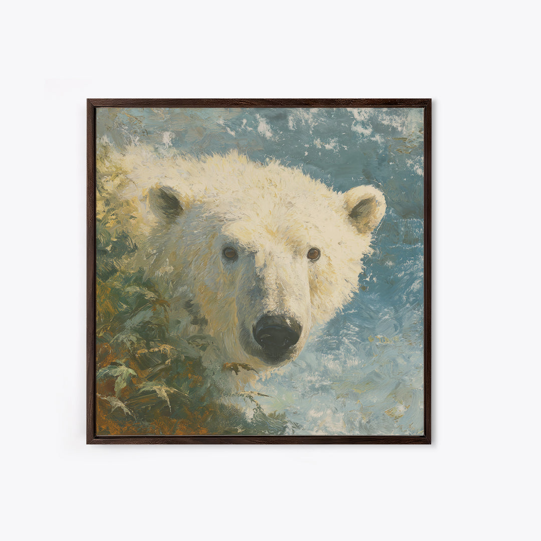 Polar Bear Crossing Blue Ice Canvas Print, Wildlife Art, Modern Wall Art, Living Room Decor, Oil Painting, Wild, Bird Wall Art, WIL-1x1-15