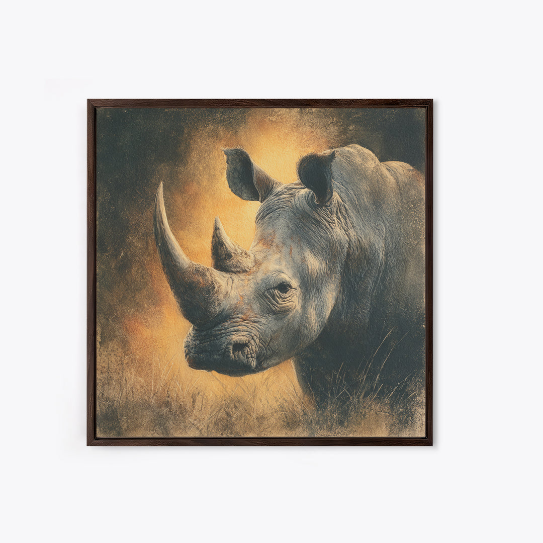 Rhino in Dramatic Stormy Light Framed Canvas Print, Wildlife Art, Gallery Decor, Living Room Decor, Fine Art, Wild, WIL-1x1-32