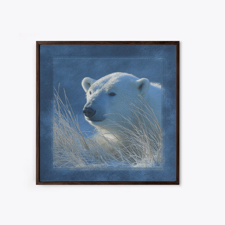 Polar Bear Crossing Blue Ice Framed Canvas Print, Wildlife Art, Bedroom Wall Art, Living Room Decor, Wild, Gallery Decor, WIL-1x1-39