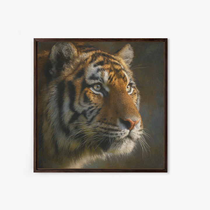 Tiger Portrait with Jungle Shadows Canvas Print, Wildlife Art, Forest Wall Art, Living Room Decor, Oil Painting, Wild, WIL-1x1-5