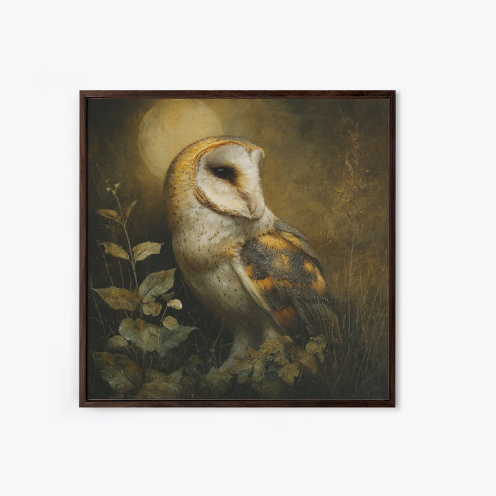 Owl Perched in Moonlit Woodland Canvas Print, Wildlife Art, Landscape Art, Living Room Decor, Fine Art, Wild, Modern Decor, WIL-1x1-60