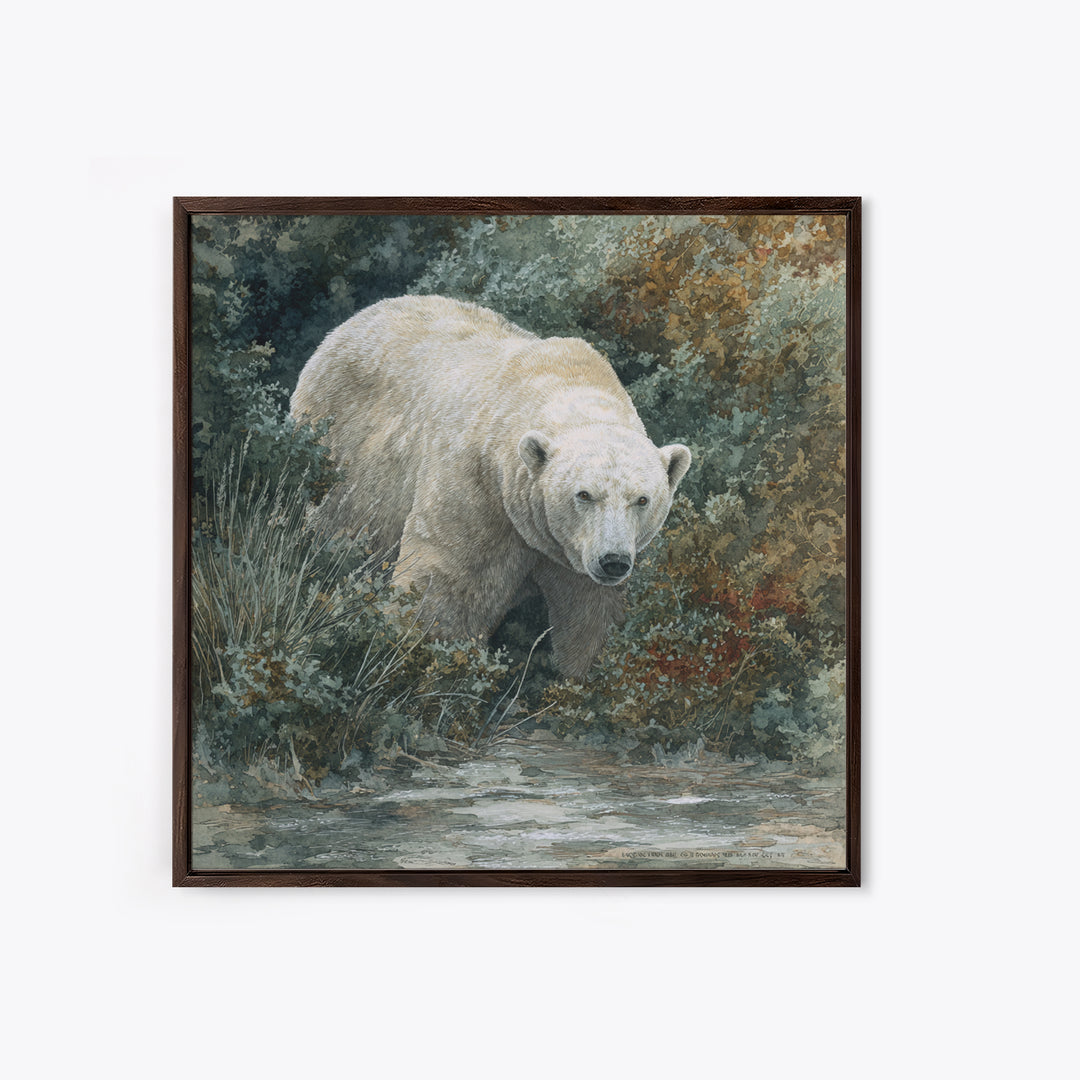 Polar Bear Crossing Blue Ice Framed Canvas Print, Wildlife Art, Original Artwork, Living Room Decor, Wild, Minimalist Decor, WIL-1x1-63