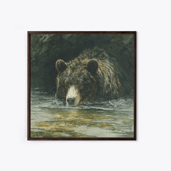 Bear Fishing in Rushing Mountain River Canvas Print, Wildlife Art, Canvas Painting, Living Room Decor, Fine Art, Wild, WIL-1x1-76