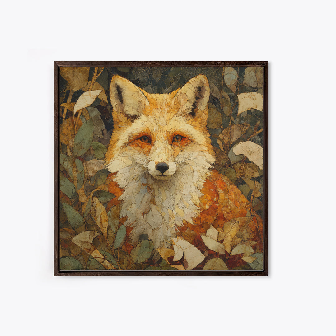 Fox in Autumn Forest Leaves Canvas Print, Wildlife Art, Textured Painting, Living Room Decor, Oil Painting, Wild, Original Art, WIL-1x1-81