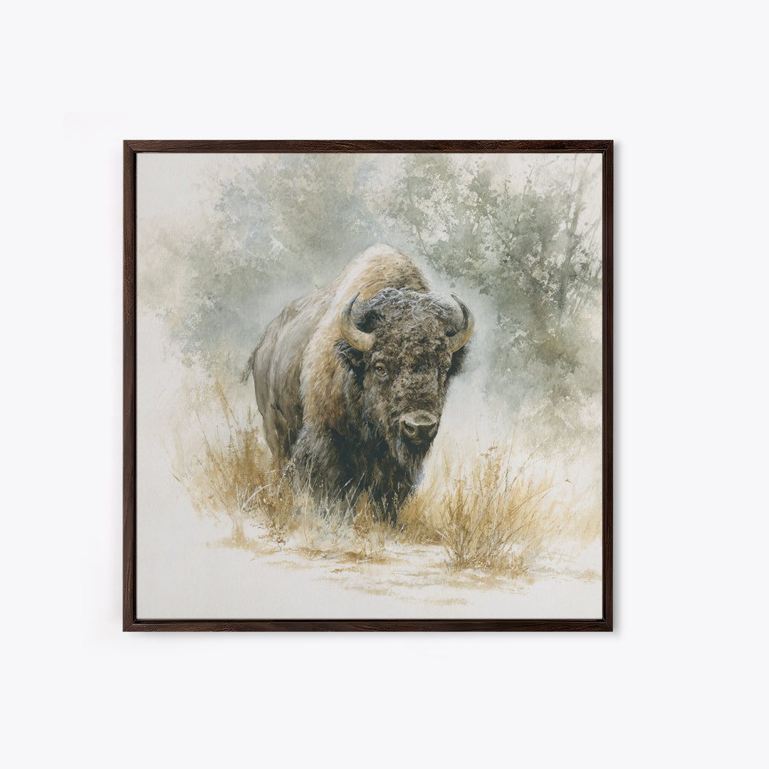 Bison on Wide Western Prairie Canvas Print, Wildlife Art, Boho Decor, Living Room Decor, Fine Art, Wild, Wall Hangings, WIL-1x1-85