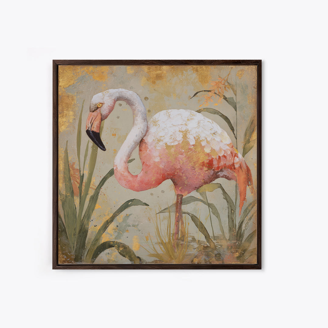 Flamingos in Pink Shallow Water Canvas Print, Wildlife Art, Unique Home Decor, Living Room Decor, Fine Art, Wild, WIL-1x1-94
