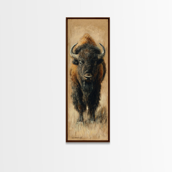 Bison on Wide Western Prairie Canvas Print, Wildlife Art, Canvas Painting, Living Room Decor, Watercolor Art, Wild, WIL-1x3-1