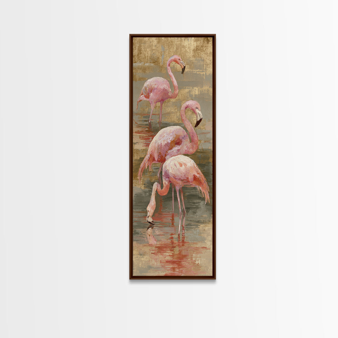 Flamingos in Pink Shallow Water Canvas Print, Wildlife Art, Modern Art, Living Room Decor, Fine Art, Wild, Neutral Decor, WIL-1x3-10