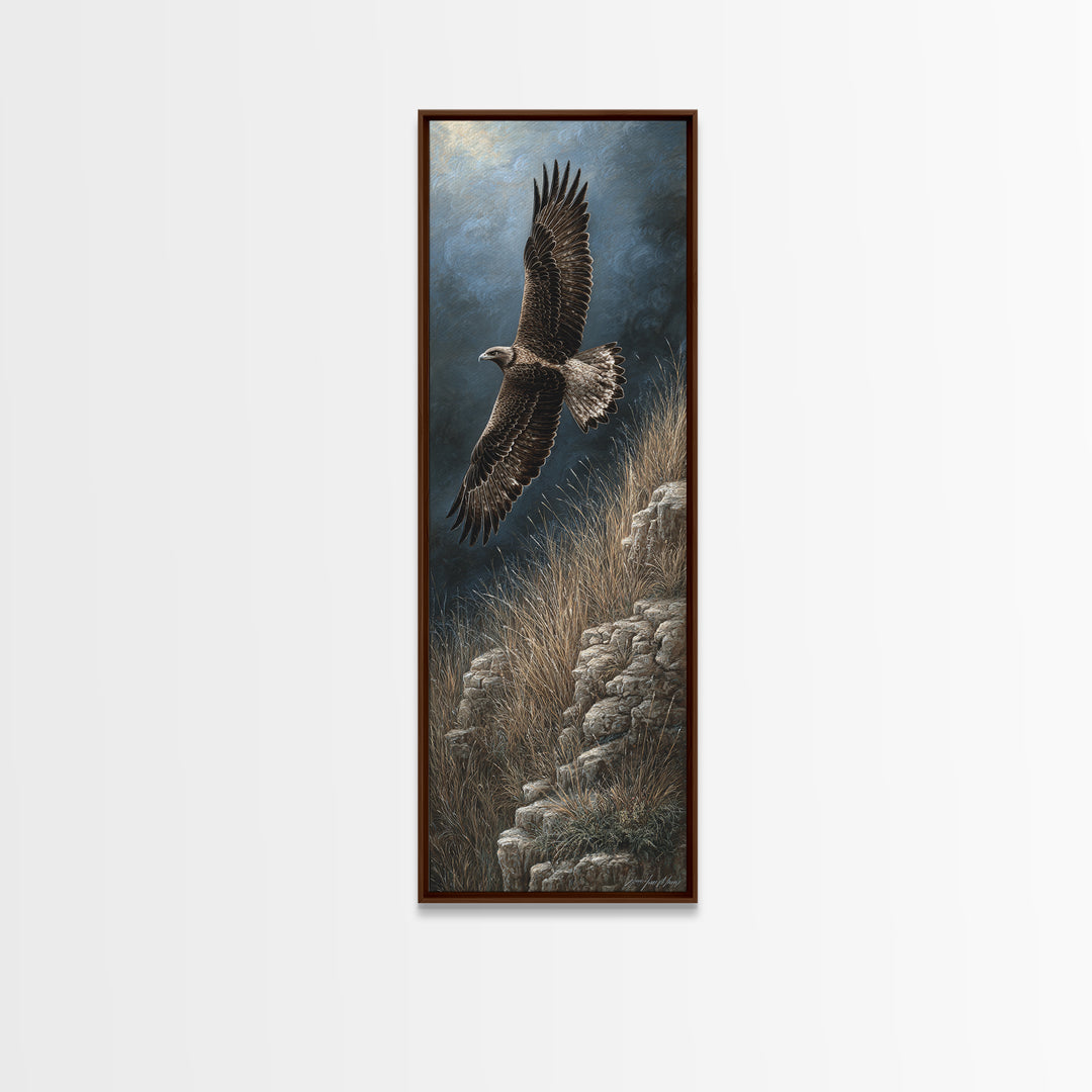 Eagle Soaring Above Rocky Cliffs Canvas Print, Wildlife Art, Rustic Home Decor, Living Room Decor, Fine Art, Wild, WIL-1x3-18