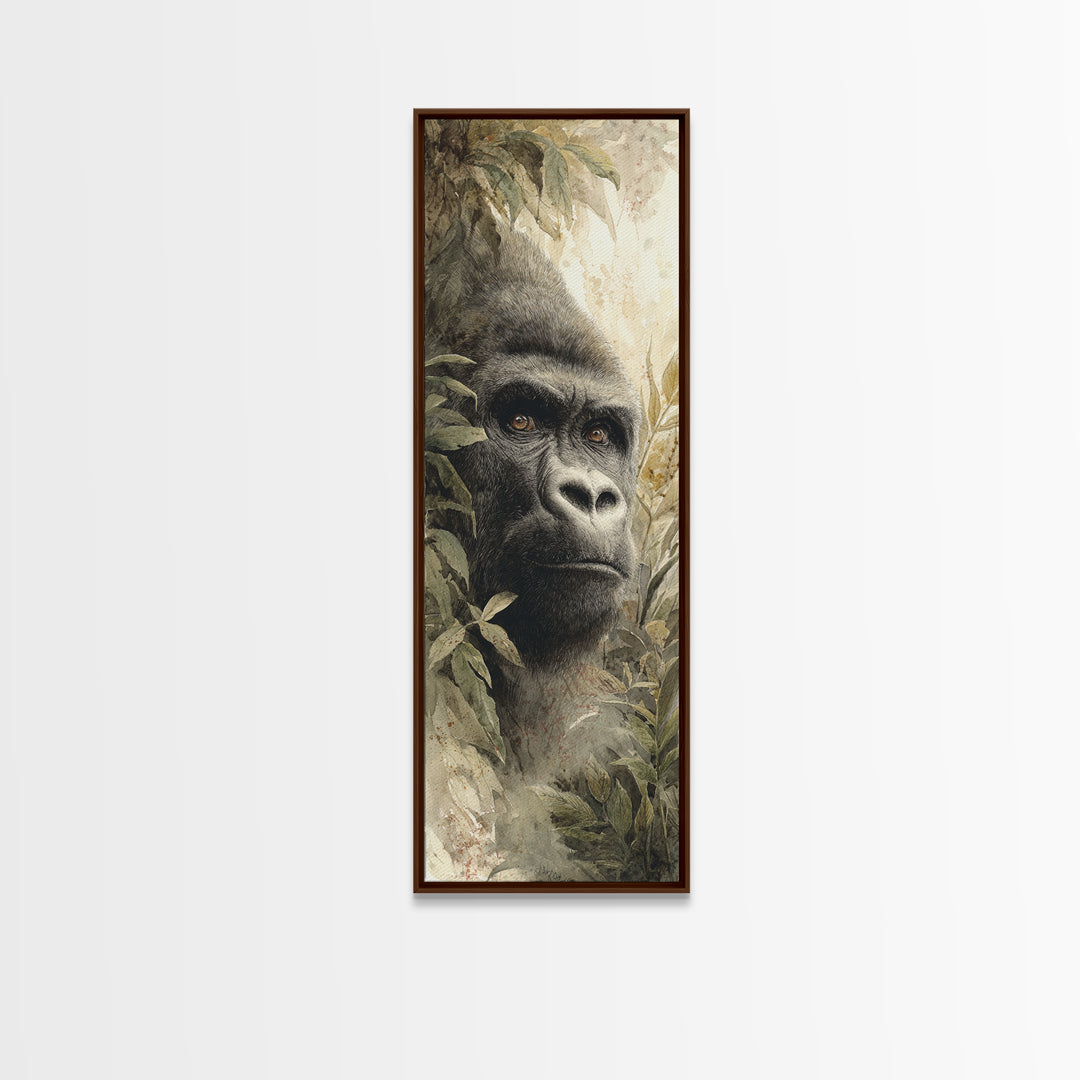Gorilla Portrait with Powerful Gaze Framed Canvas Print, Wildlife Art, Modern Decor, Living Room Decor, Fine Art, Wild, WIL-1x3-29