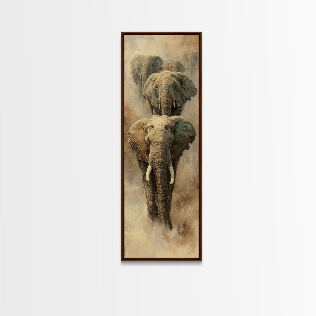 Elephant Herd Walking Through Dusty Sunset Canvas Print, Wildlife Art, Nature Wall Art, Living Room Decor, Fine Art, Wild, WIL-1x3-38