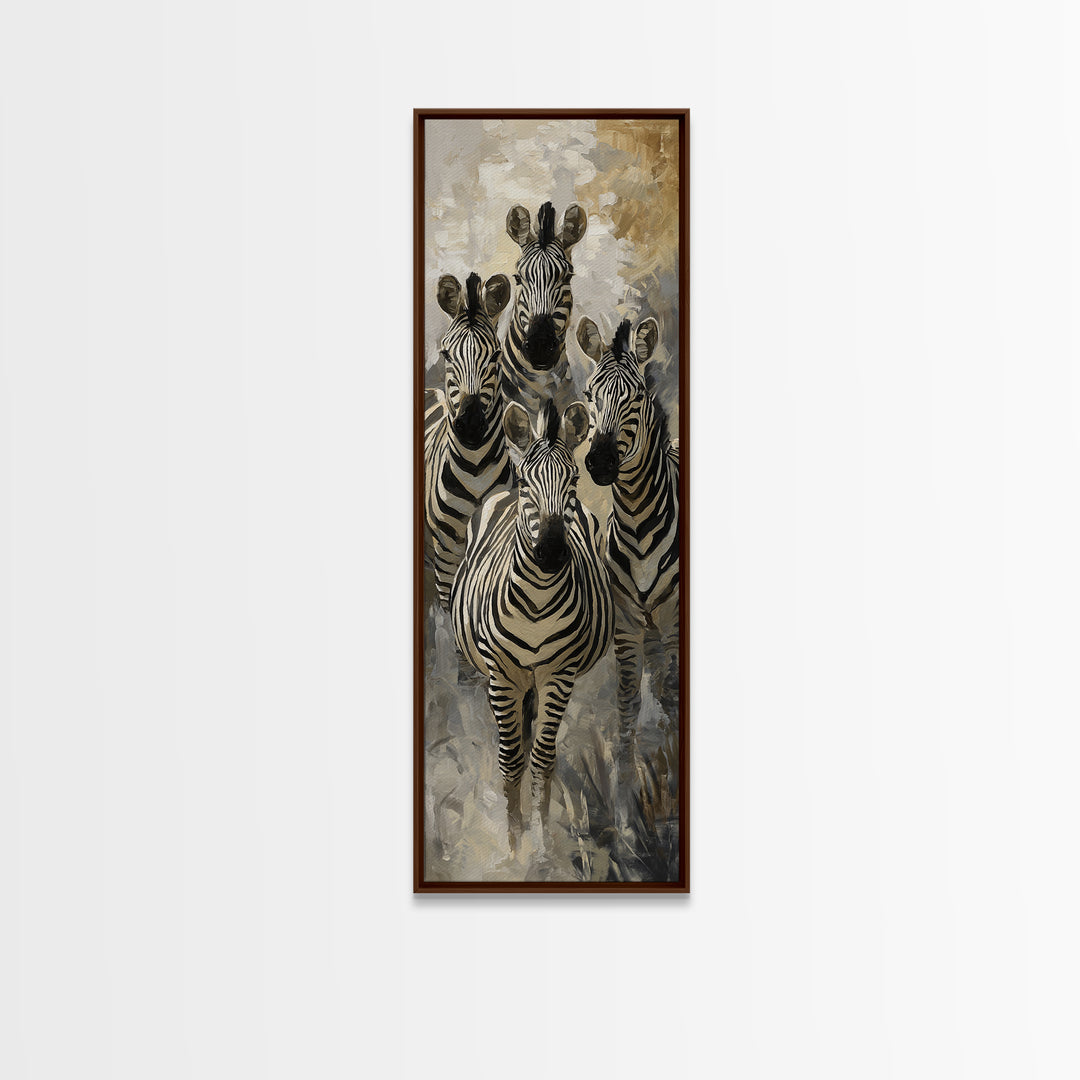 Zebra Herd in Graphic Black and White Framed Canvas Print, Wildlife Art, Original Art, Living Room Decor, Fine Art, Wild, WIL-1x3-47