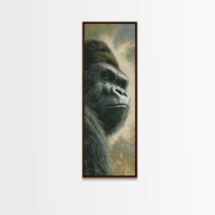 Gorilla Portrait with Powerful Gaze Framed Canvas Print, Wildlife Art, Modern Decor, Living Room Decor, Fine Art, Wild, WIL-1x3-53