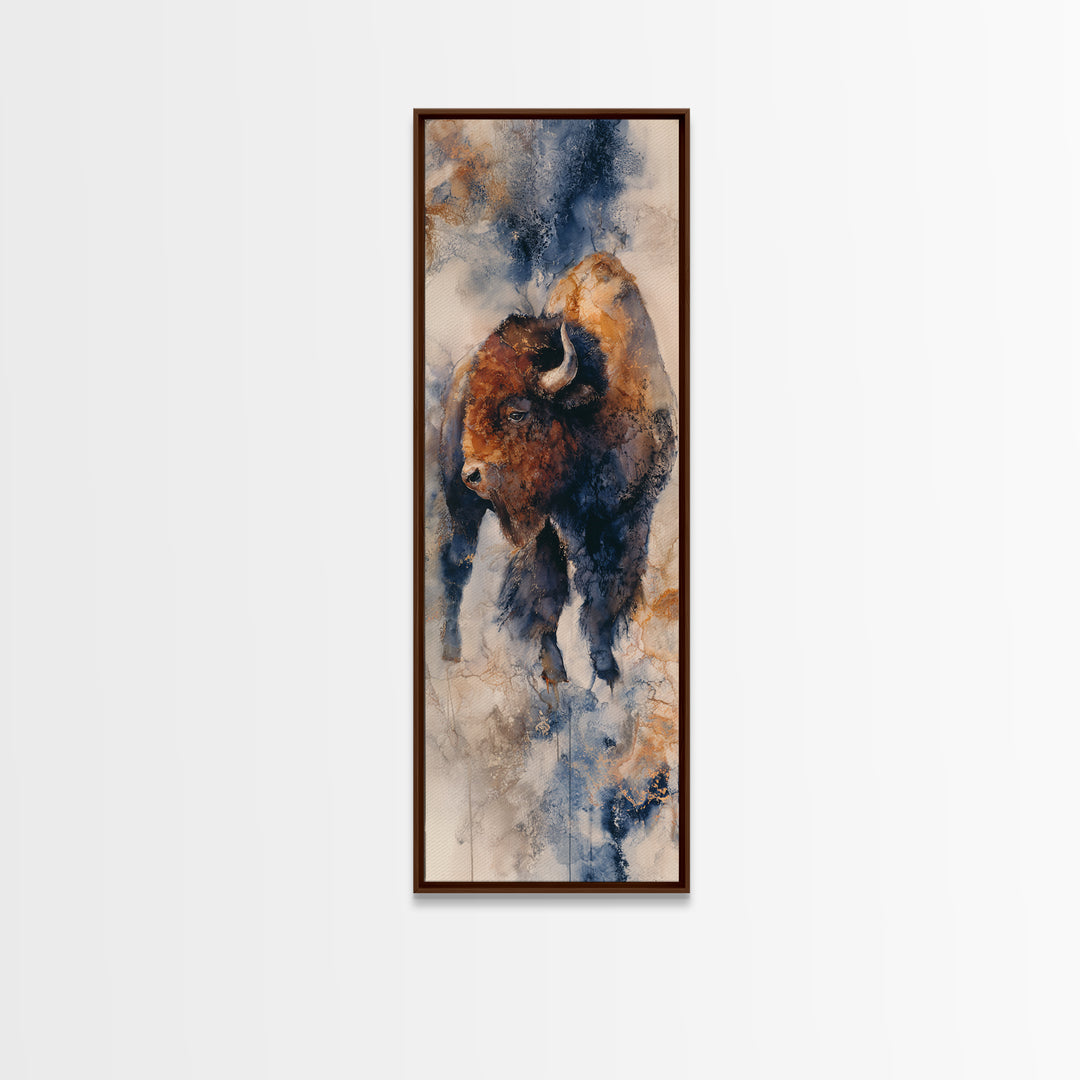 Lion Emerging from Golden Savanna Grass Framed Canvas Print, Wildlife Art, Textured Painting, Living Room Decor, Fine Art, Wild, WIL-1x3-61