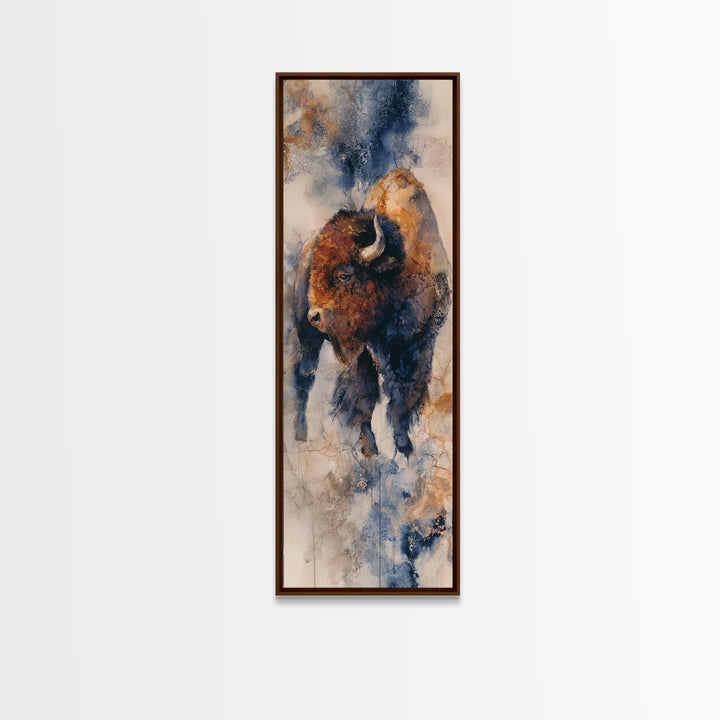 Lion Emerging from Golden Savanna Grass Framed Canvas Print, Wildlife Art, Textured Painting, Living Room Decor, Fine Art, Wild, WIL-1x3-61