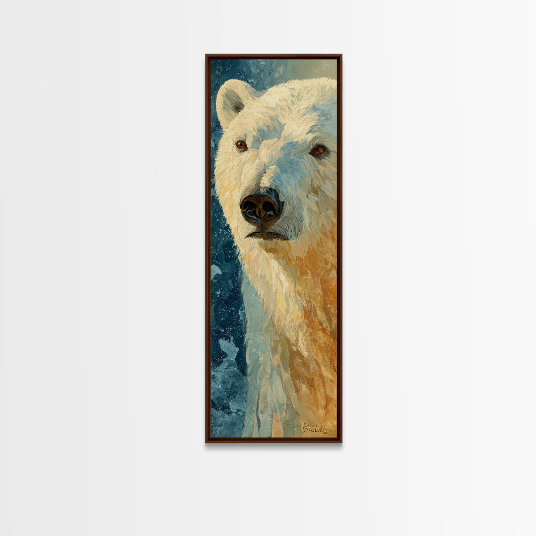 Polar Bear Crossing Blue Ice Framed Canvas Print, Wildlife Art, Leopard Wall Art, Living Room Decor, Wild, Fine Art Print, WIL-1x3-75