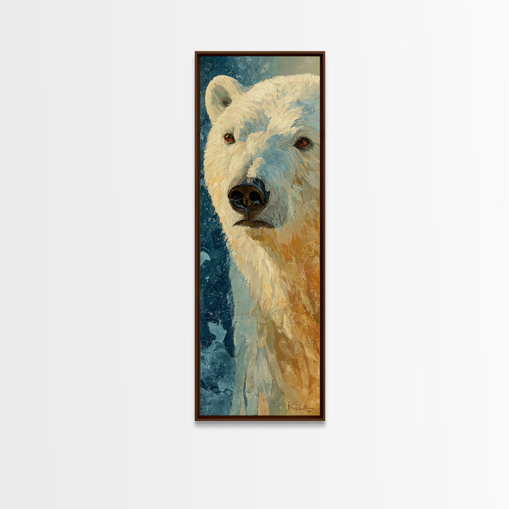 Polar Bear Crossing Blue Ice Framed Canvas Print, Wildlife Art, Leopard Wall Art, Living Room Decor, Wild, Fine Art Print, WIL-1x3-75