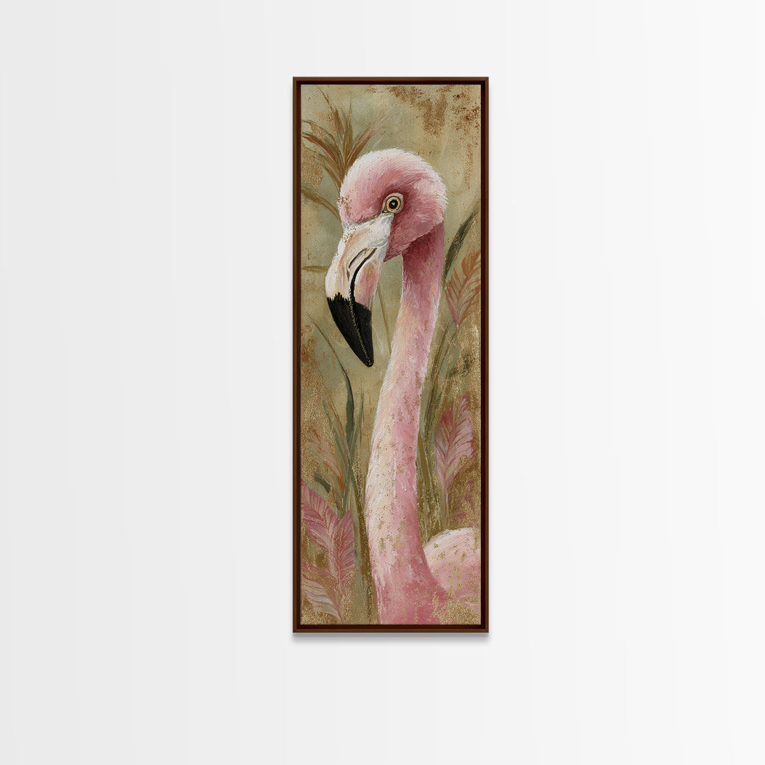 Flamingos in Pink Shallow Water Canvas Print, Wildlife Art, Gallery Decor, Living Room Decor, Oil Painting, Wild, WIL-1x3-82
