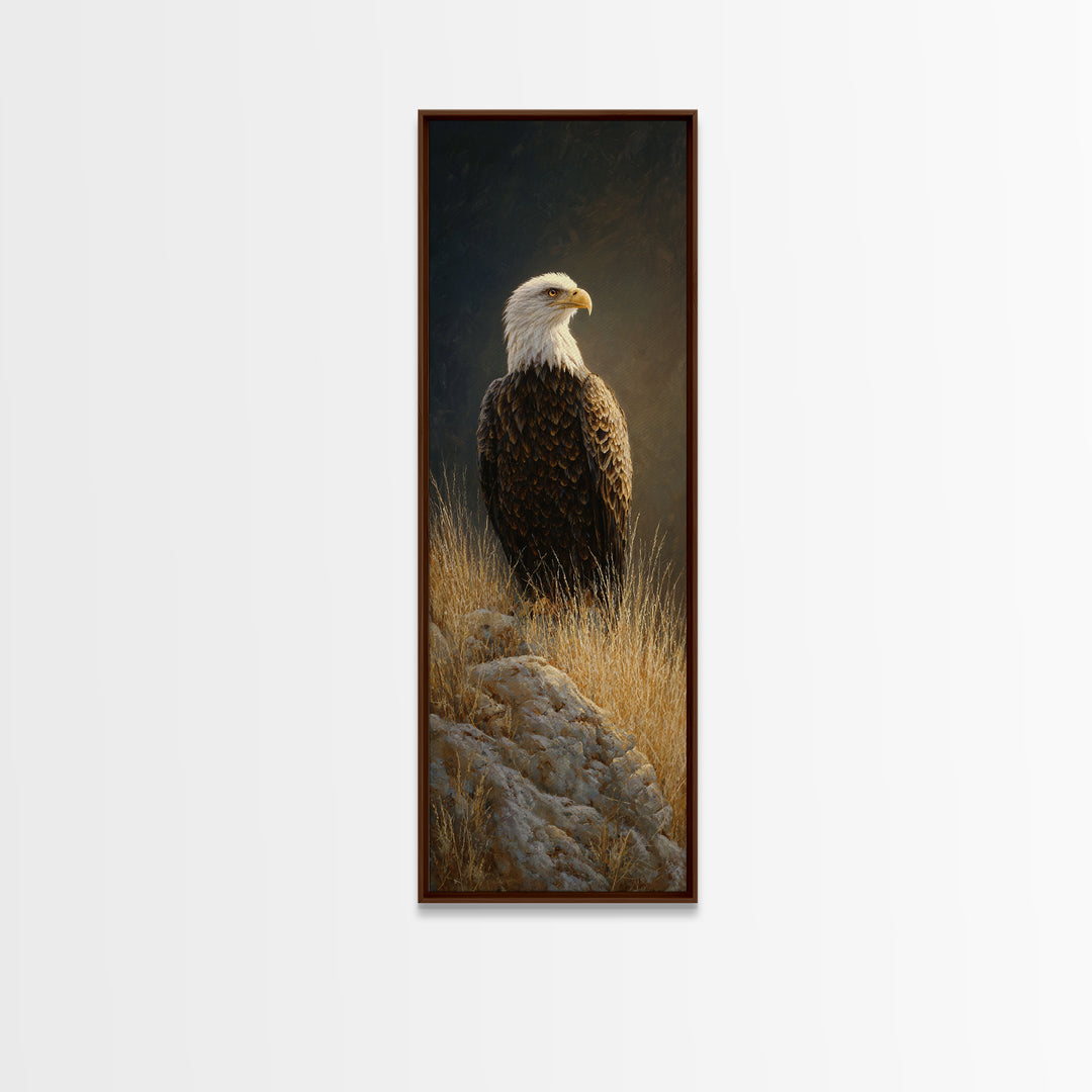 Eagle Soaring Above Rocky Cliffs Canvas Print, Wildlife Art, Art Print, Living Room Decor, Oil Painting, Wild, Digital Wall Art, WIL-1x3-90