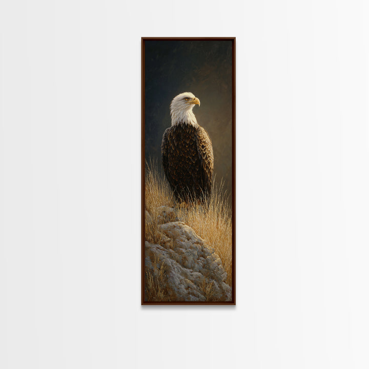 Eagle Soaring Above Rocky Cliffs Canvas Print, Wildlife Art, Art Print, Living Room Decor, Oil Painting, Wild, Digital Wall Art, WIL-1x3-90