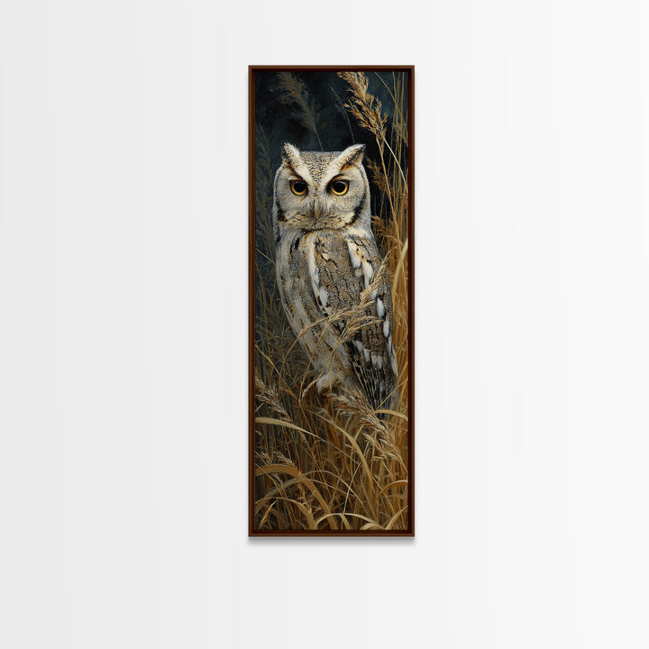 Owl Perched in Moonlit Woodland Framed Canvas Print, Wildlife Art, Bird Art, Living Room Decor, Abstract Art, Wild, WIL-1x3-96