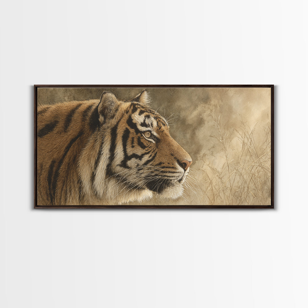 Tiger Portrait with Jungle Shadows Framed Canvas Print, Wildlife Art, Home Decor, Living Room Decor, Wild, Boho Wall Decor, WIL-2x1-1
