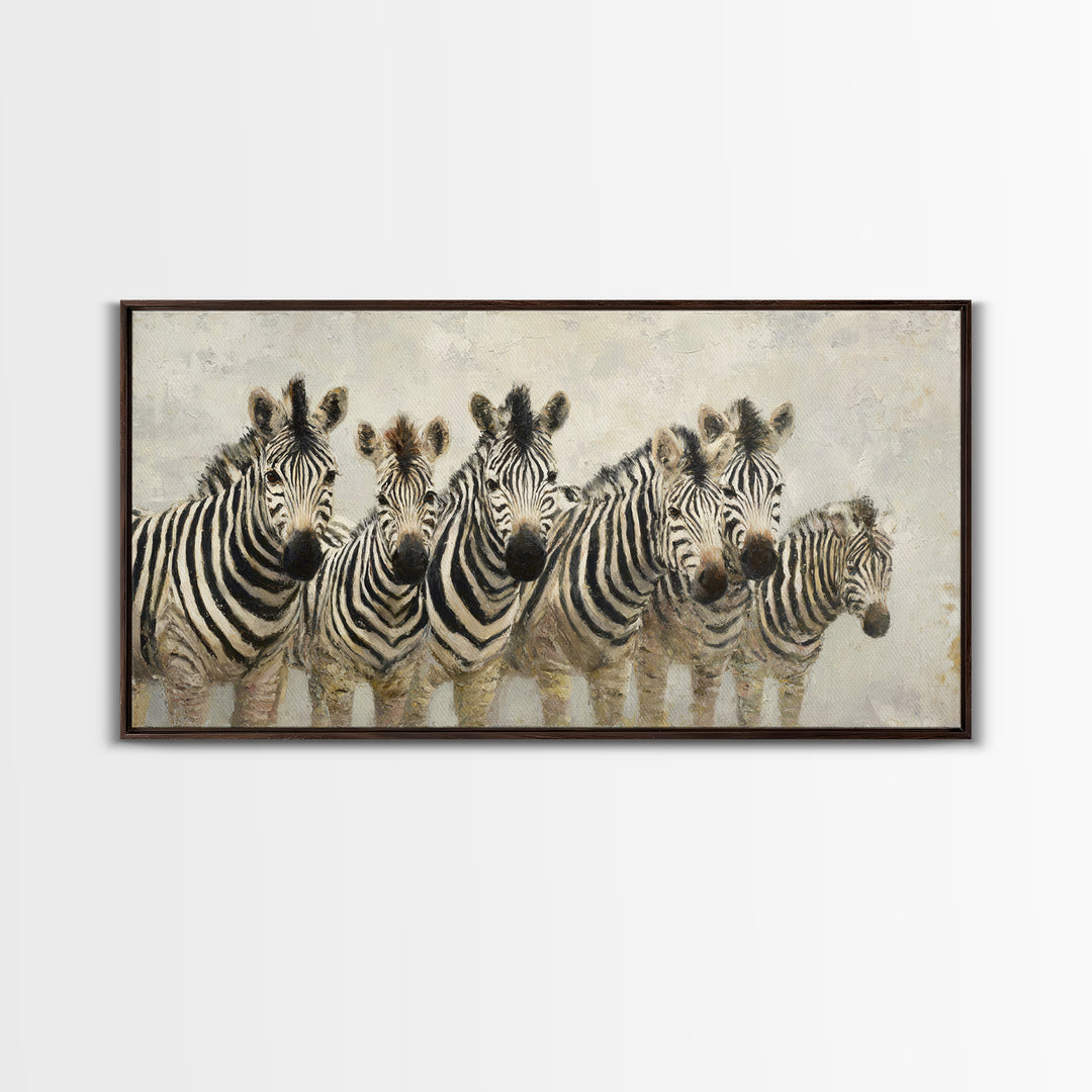 Zebra Herd in Graphic Black and White Canvas Print, Wildlife Art, Large Wall Art, Living Room Decor, Wild, Landscape Art, WIL-2x1-31