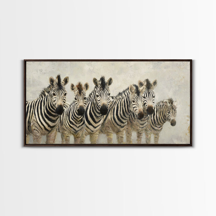 Zebra Herd in Graphic Black and White Canvas Print, Wildlife Art, Large Wall Art, Living Room Decor, Wild, Landscape Art, WIL-2x1-31
