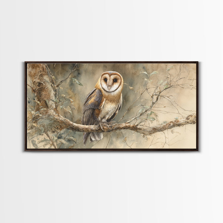 Owl Perched in Moonlit Woodland Canvas Print, Wildlife Art, Living Room Decor, Oil Painting, Wild, Wall Art Print, WIL-2x1-32