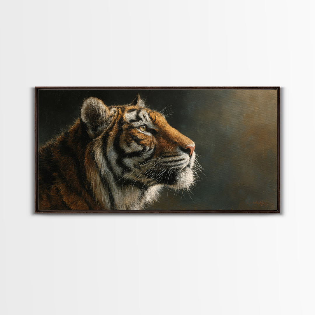 Tiger Portrait with Jungle Shadows Canvas Print, Wildlife Art, Digital Wall Art, Living Room Decor, Fine Art, Wild, Modern Art, WIL-2x1-49
