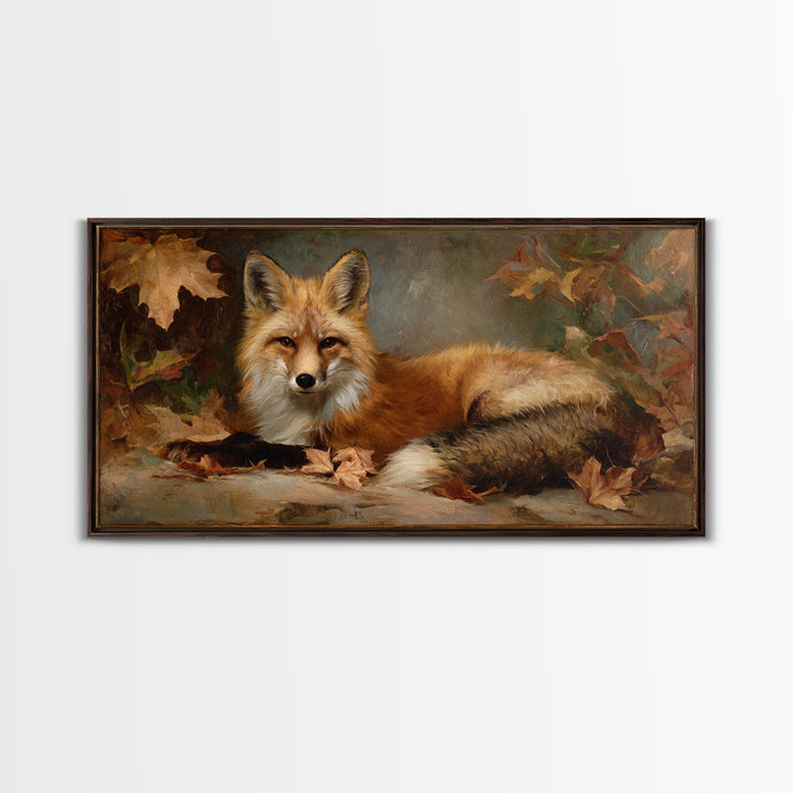 Fox in Autumn Forest Leaves Canvas Print, Wildlife Art, Large Wall Art, Living Room Decor, Fine Art, Wild, Landscape Art, WIL-2x1-53