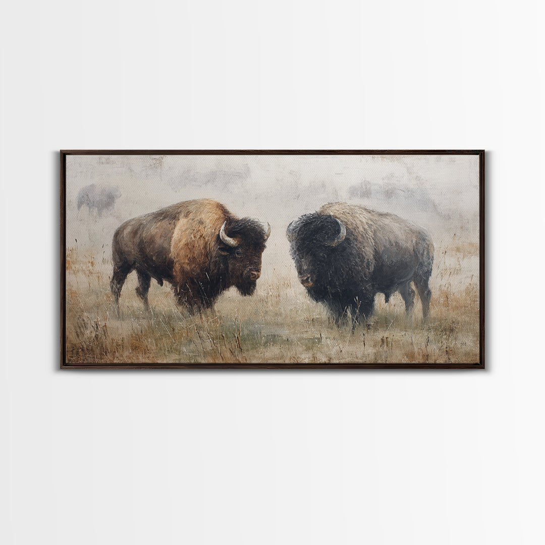Bison on Wide Western Prairie Canvas Print, Wildlife Art, Wall Decor, Living Room Decor, Fine Art, Wild, Living Room Wall Art, WIL-2x1-57