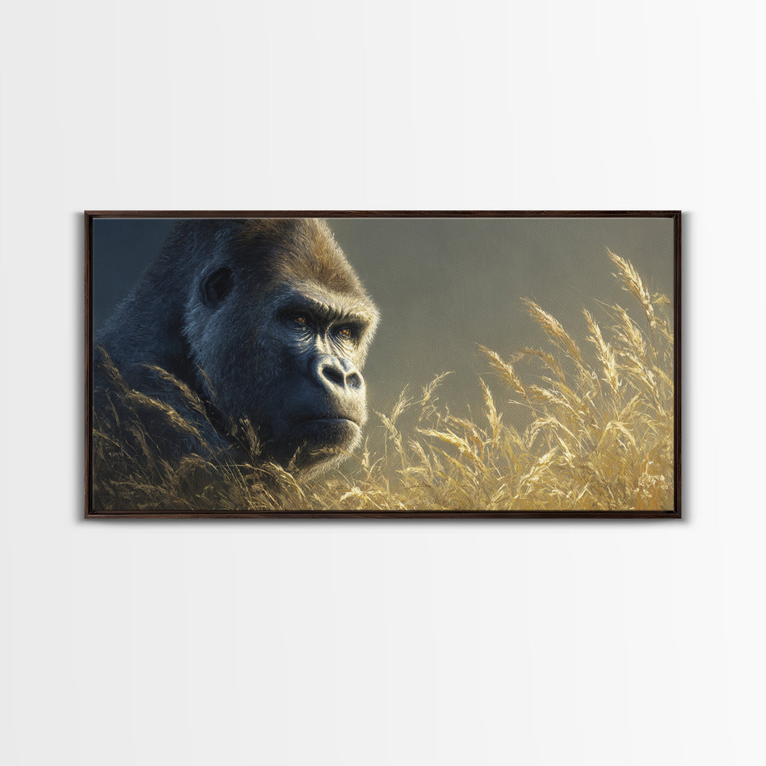 Gorilla Portrait with Powerful Gaze Canvas Print, Wildlife Art, Painting, Living Room Decor, Wild, Living Room Wall Art, WIL-2x1-61