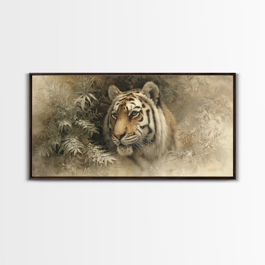 Tiger Portrait with Jungle Shadows Canvas Print, Wildlife Art, Digital Wall Art, Living Room Decor, Fine Art, Wild, Modern Art, WIL-2x1-73
