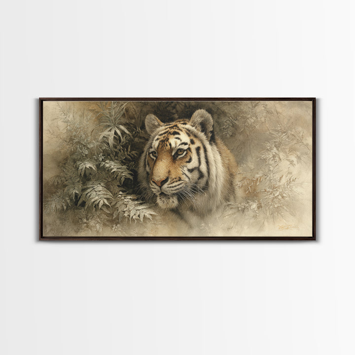 Tiger Portrait with Jungle Shadows Canvas Print, Wildlife Art, Digital Wall Art, Living Room Decor, Fine Art, Wild, Modern Art, WIL-2x1-73