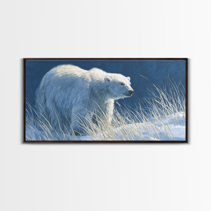 Polar Bear Crossing Blue Ice Framed Canvas Print, Wildlife Art, Contemporary Art, Living Room Decor, Wild, Wall Art Print, WIL-2x1-83
