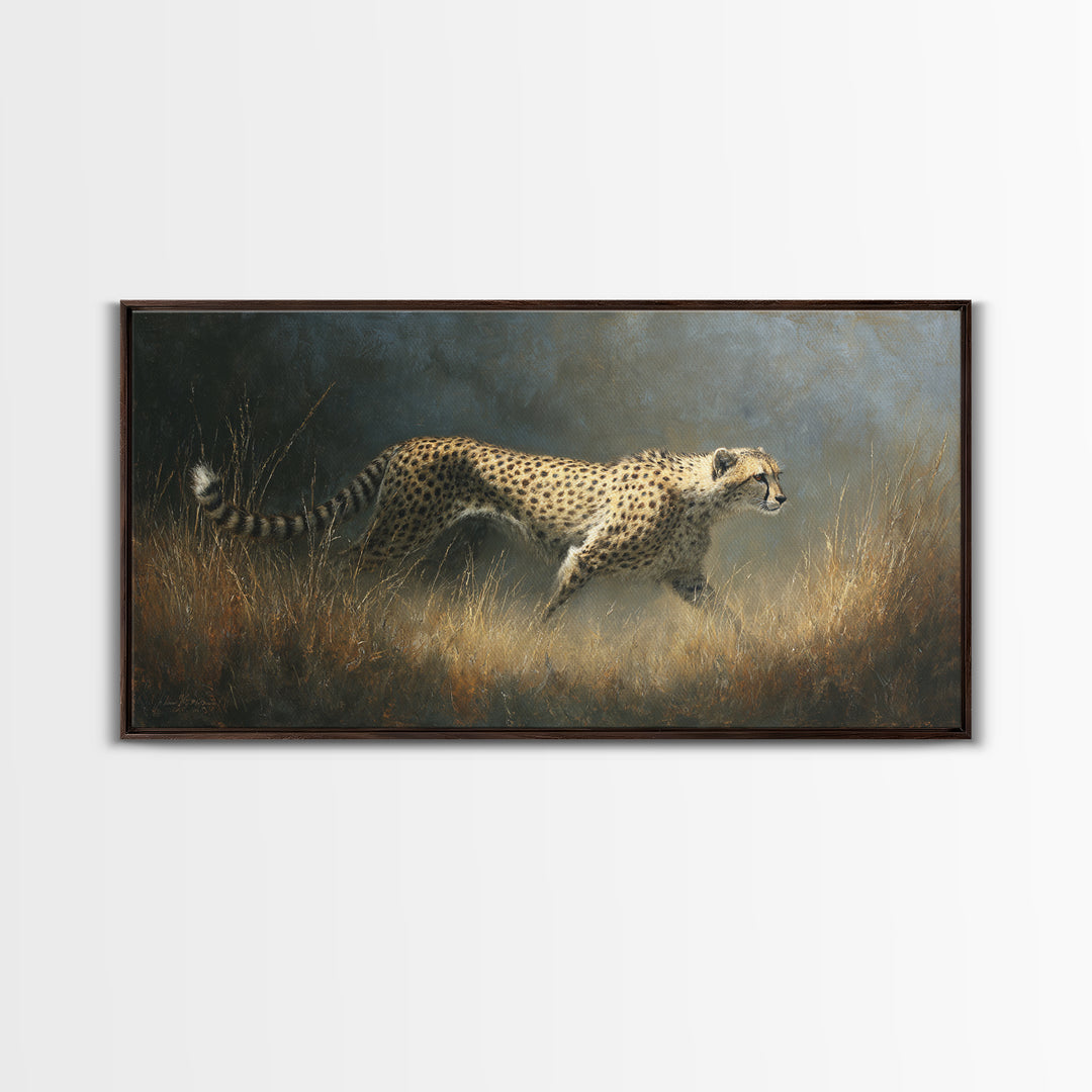 Cheetah Running Through Warm Dust Canvas Print, Wildlife Art, Living Room Decor, Wild, Living Room Art, Canvas Painting, WIL-2x1-89