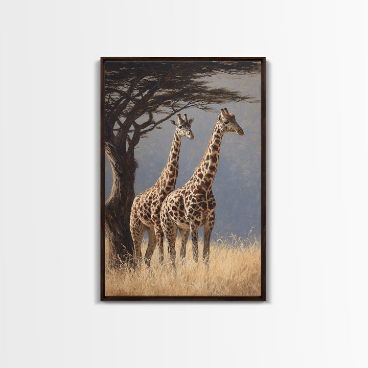 Giraffe Pair under Acacia Tree Canvas Print, Wildlife Art, Gallery Decor, Living Room Decor, Fine Art, Wild, Contemporary Art, WIL-2x3-15