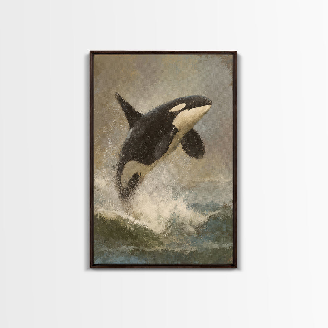 Orca Breaching in Cold Ocean Canvas Print, Wildlife Art, Statement Artwork, Living Room Decor, Fine Art, Wild, Wall Decor, WIL-2x3-31