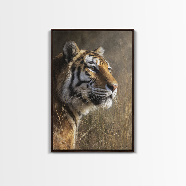 Tiger Portrait with Jungle Shadows Framed Canvas Print, Wildlife Art, Wall Decor, Living Room Decor, Fine Art, Wild, Bird Art, WIL-2x3-37