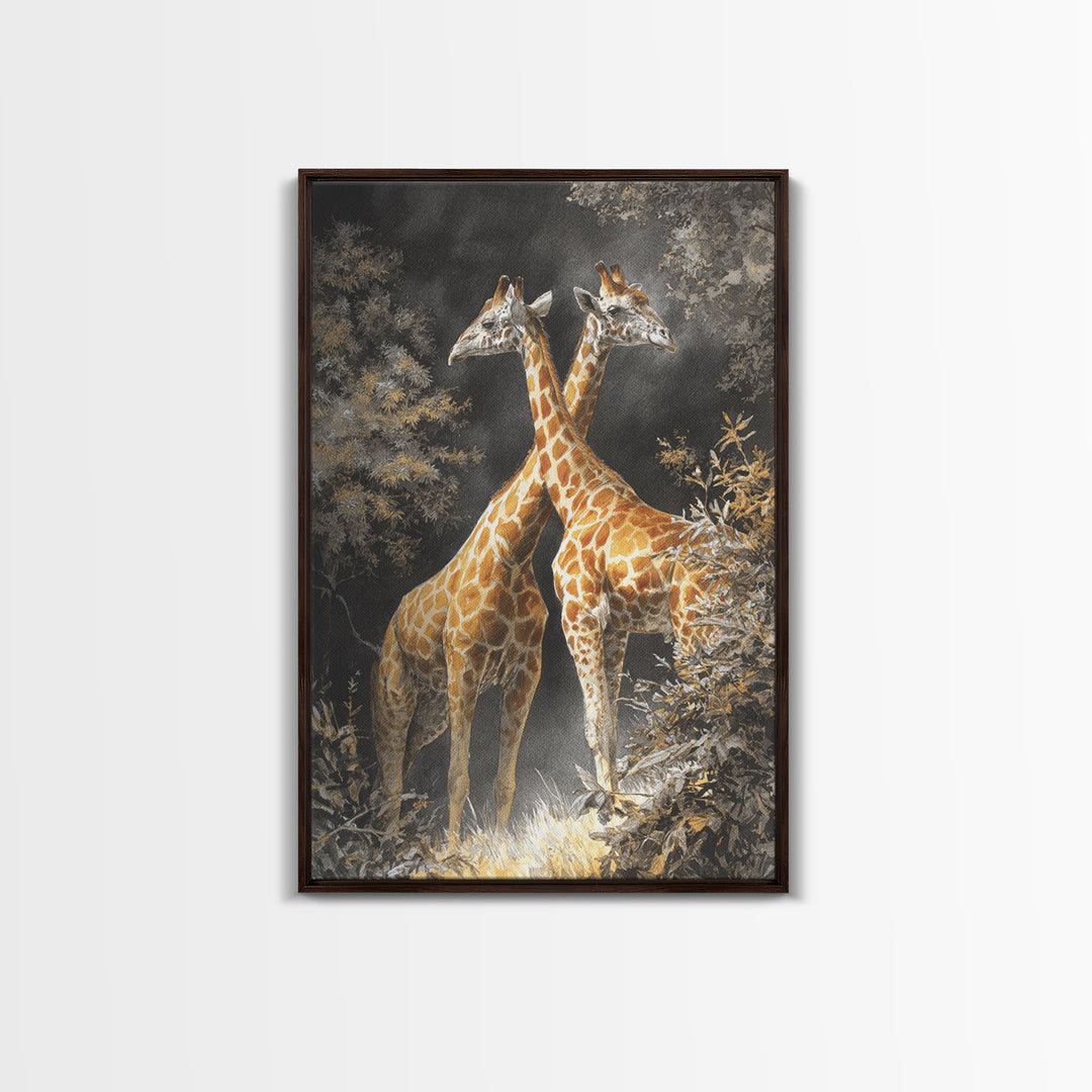 Giraffe Pair under Acacia Tree Canvas Print, Wildlife Art, Minimalist Decor, Living Room Decor, Fine Art, Wild, Wall Art Print, WIL-2x3-39